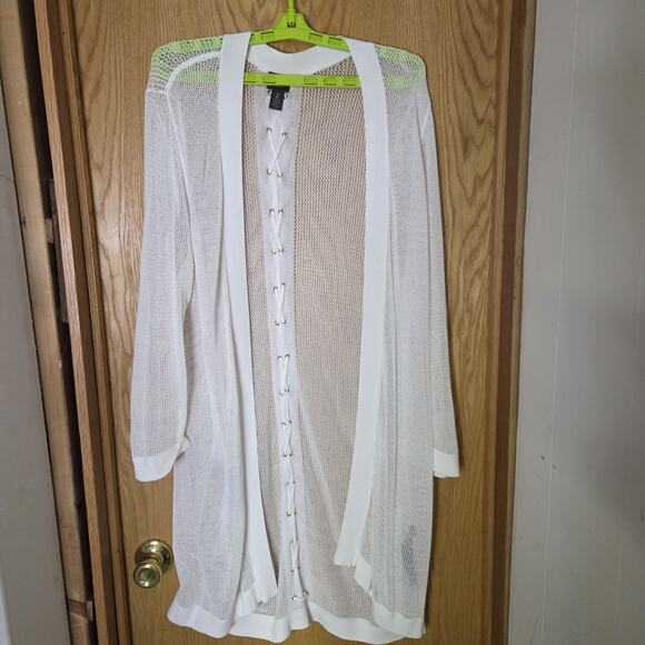 Chicos Travelers Mesh Open Front Long Line Cardigan Delicate Mesh Size 2 Large - Picture 1 of 7